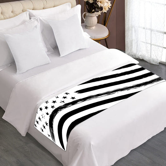 White And Black American Flag Print Bed Runner