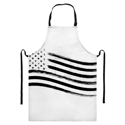 White And Black American Flag Print Bib Apron With Pocket