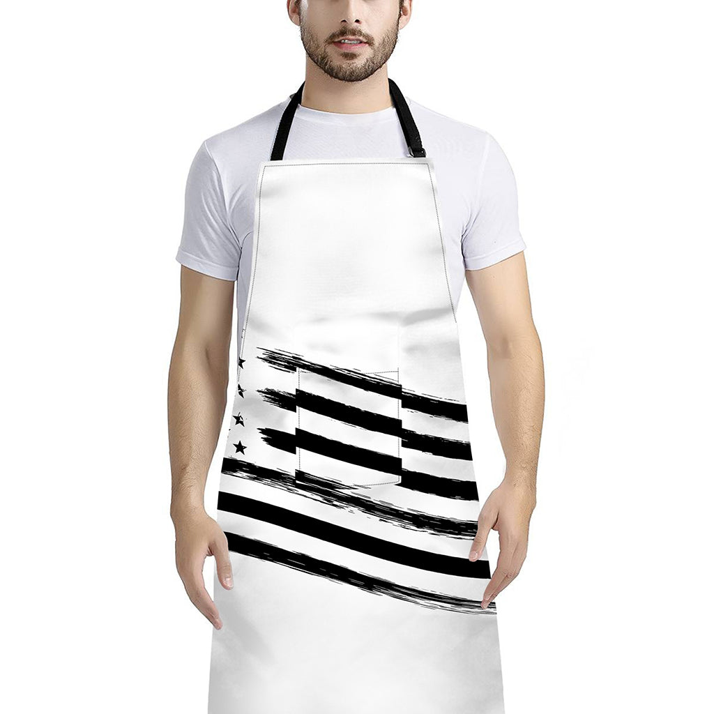 White And Black American Flag Print Bib Apron With Pocket