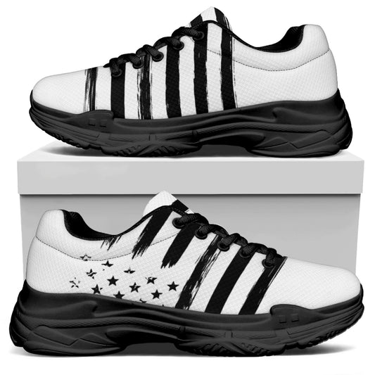 White And Black American Flag Print Black Chunky Shoes