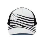 White And Black American Flag Print Black Mesh Trucker Cap
