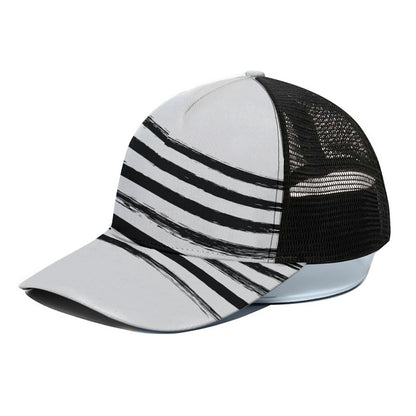 White And Black American Flag Print Black Mesh Trucker Cap