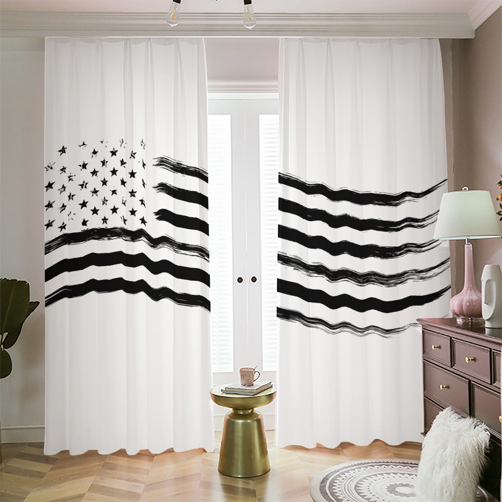 White And Black American Flag Print Blackout Pencil Pleat Curtains