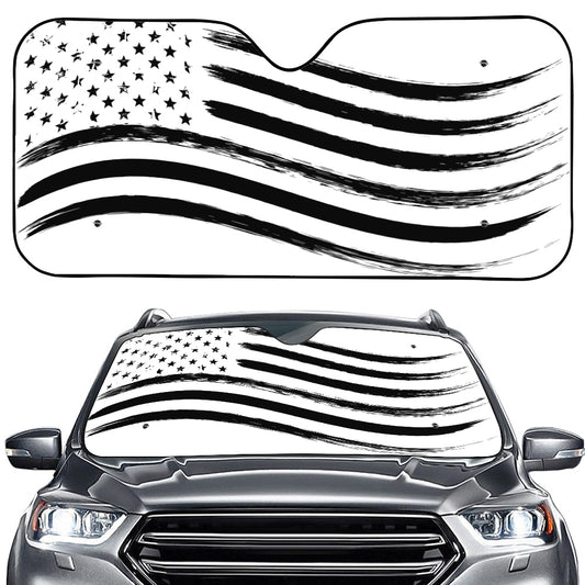 White And Black American Flag Print Car Windshield Sun Shade