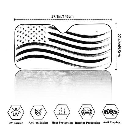 White And Black American Flag Print Car Windshield Sun Shade