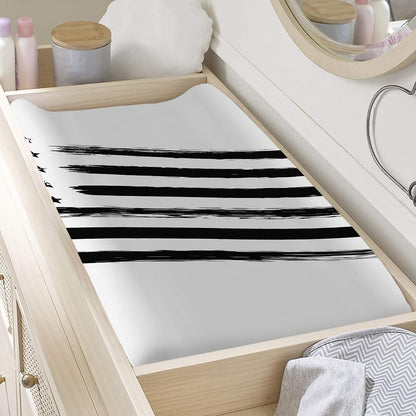 White And Black American Flag Print Changing Pad Cover