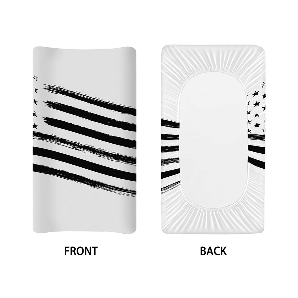 White And Black American Flag Print Changing Pad Cover