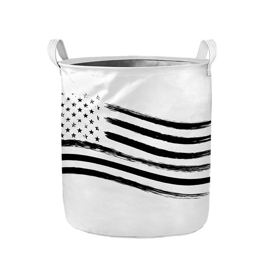 White And Black American Flag Print Collapsible Laundry Basket