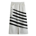 White And Black American Flag Print Cotton Front Slit Maxi Skirt