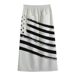 White And Black American Flag Print Cotton Front Slit Maxi Skirt