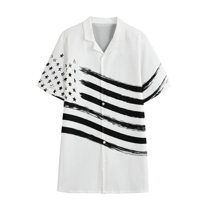 White And Black American Flag Print Cotton Hawaiian Shirt