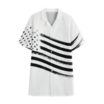 White And Black American Flag Print Cotton Hawaiian Shirt