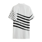 White And Black American Flag Print Cotton Hawaiian Shirt