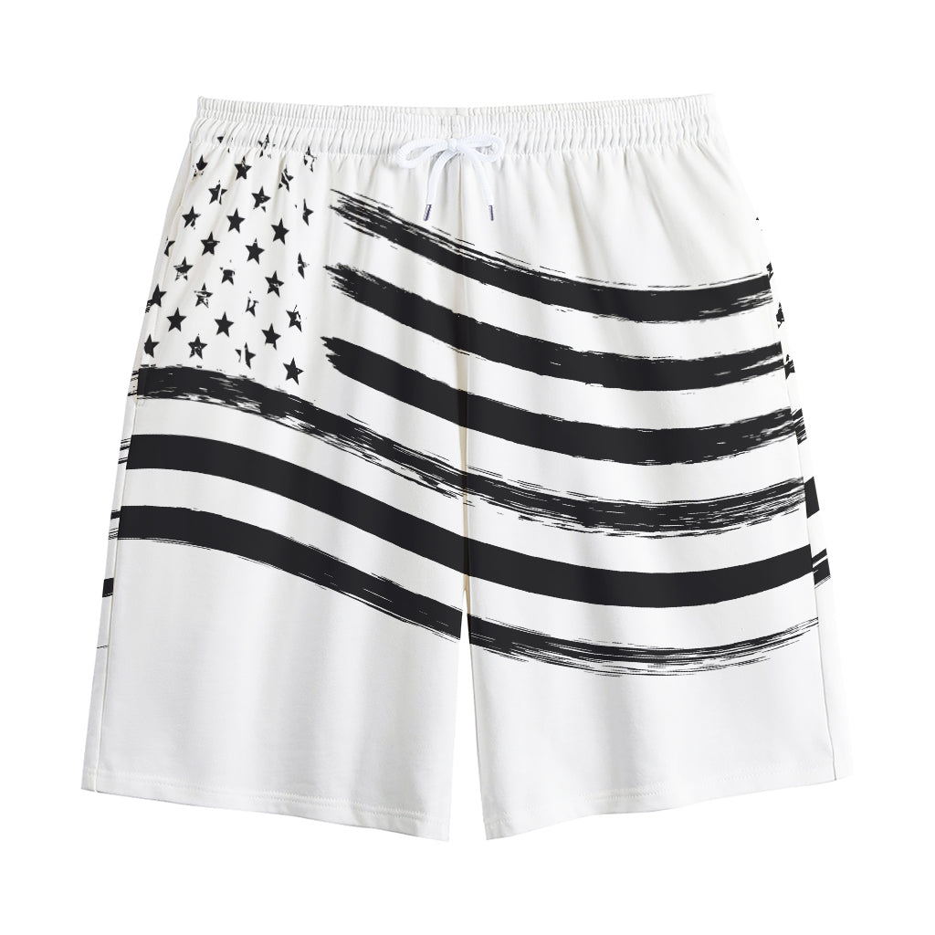White And Black American Flag Print Cotton Shorts