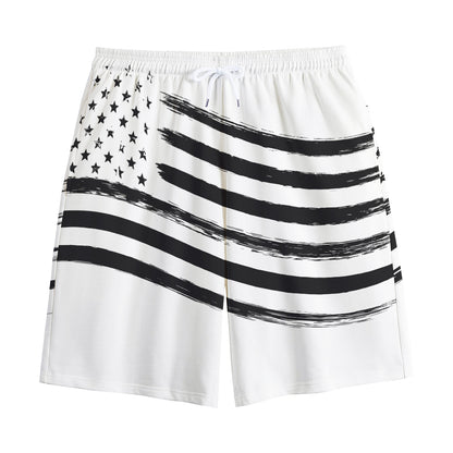 White And Black American Flag Print Cotton Shorts