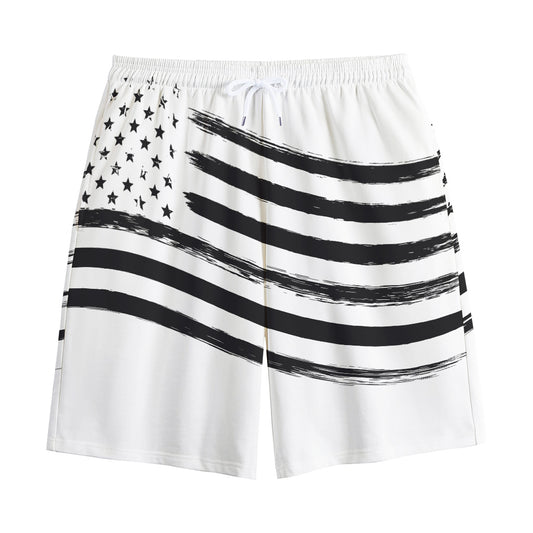 White And Black American Flag Print Cotton Shorts