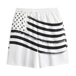White And Black American Flag Print Cotton Shorts