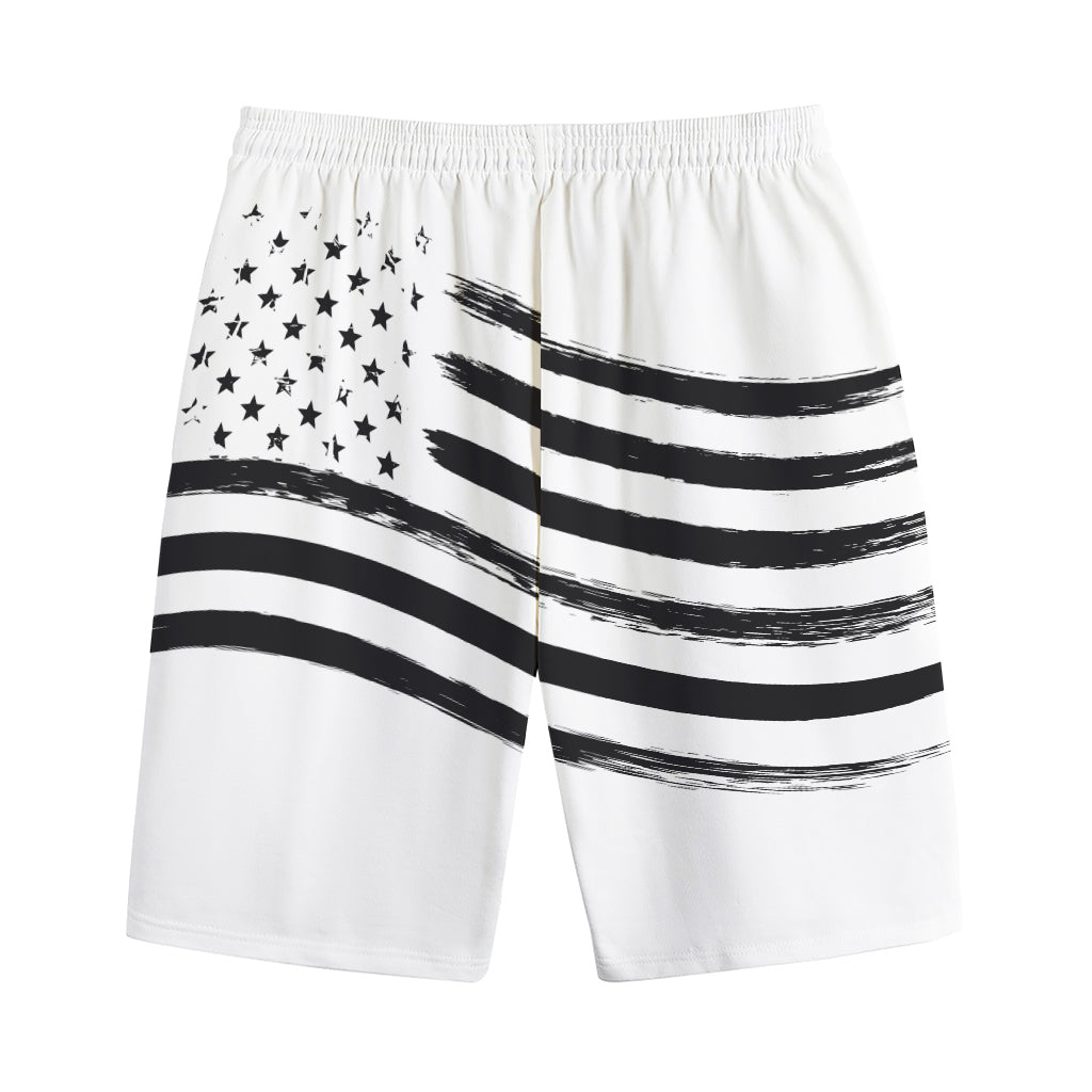 White And Black American Flag Print Cotton Shorts