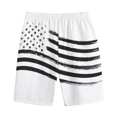 White And Black American Flag Print Cotton Shorts
