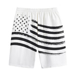White And Black American Flag Print Cotton Shorts