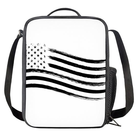 White And Black American Flag Print Crossbody Lunch Bag