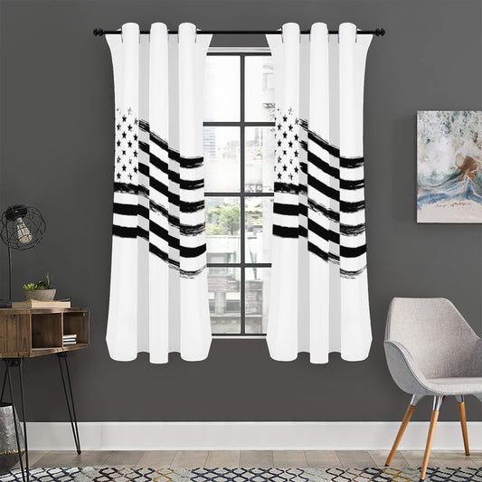White And Black American Flag Print Curtain