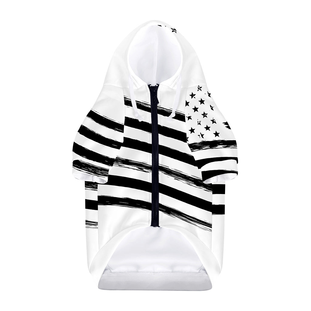 White And Black American Flag Print Dog Zip Up Hoodie