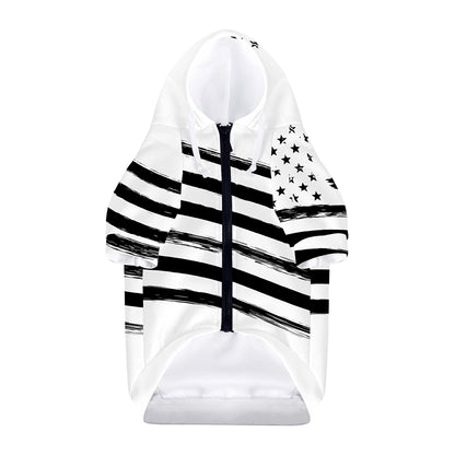 White And Black American Flag Print Dog Zip Up Hoodie