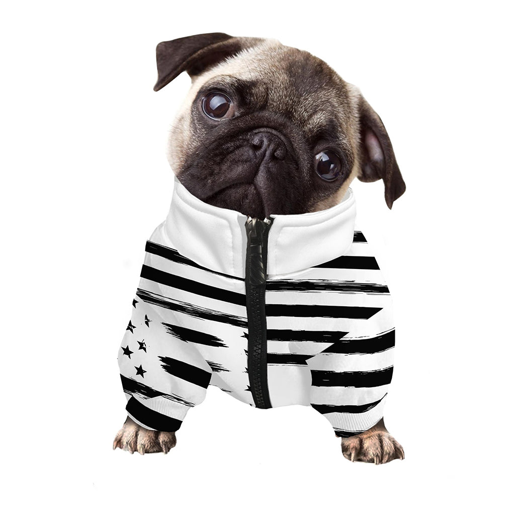 White And Black American Flag Print Dog Zip Up Jacket