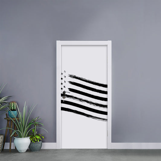 White And Black American Flag Print Door Sticker
