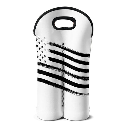 White And Black American Flag Print Double Neoprene Wine Tote
