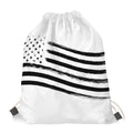 White And Black American Flag Print Drawstring Bag