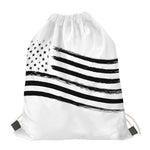 White And Black American Flag Print Drawstring Bag
