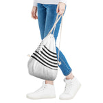 White And Black American Flag Print Drawstring Bag