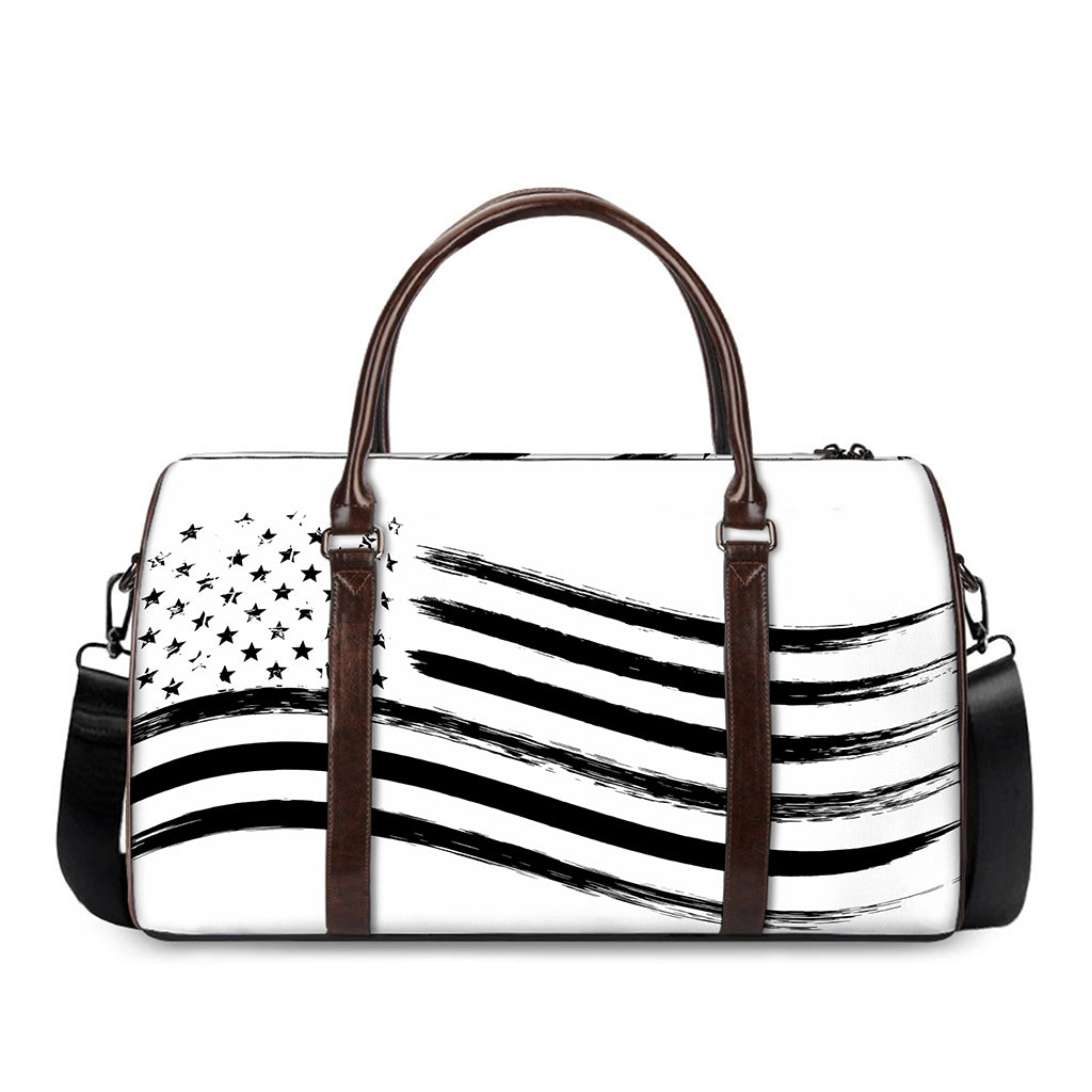 White And Black American Flag Print Duffle Bag