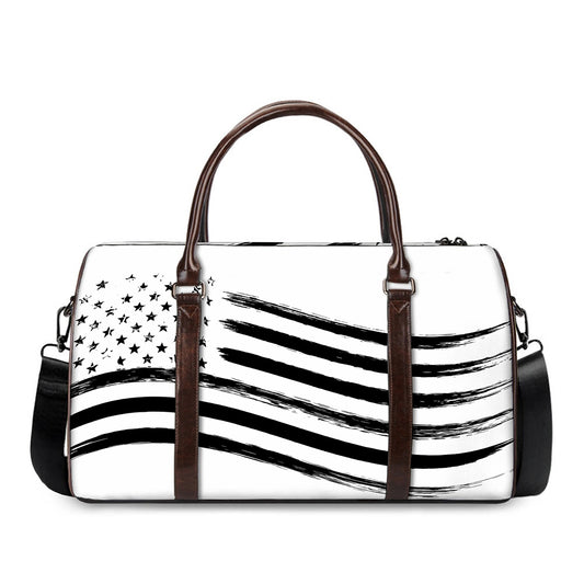 White And Black American Flag Print Duffle Bag