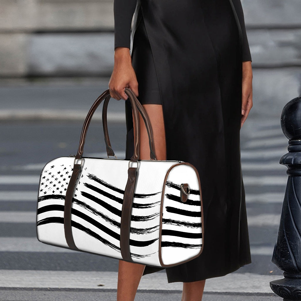 White And Black American Flag Print Duffle Bag