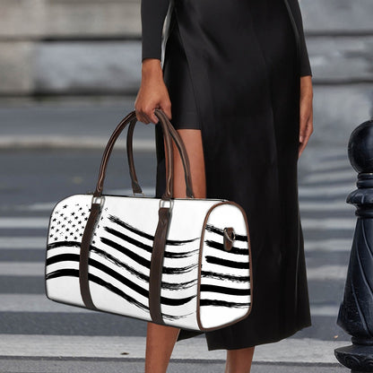 White And Black American Flag Print Duffle Bag