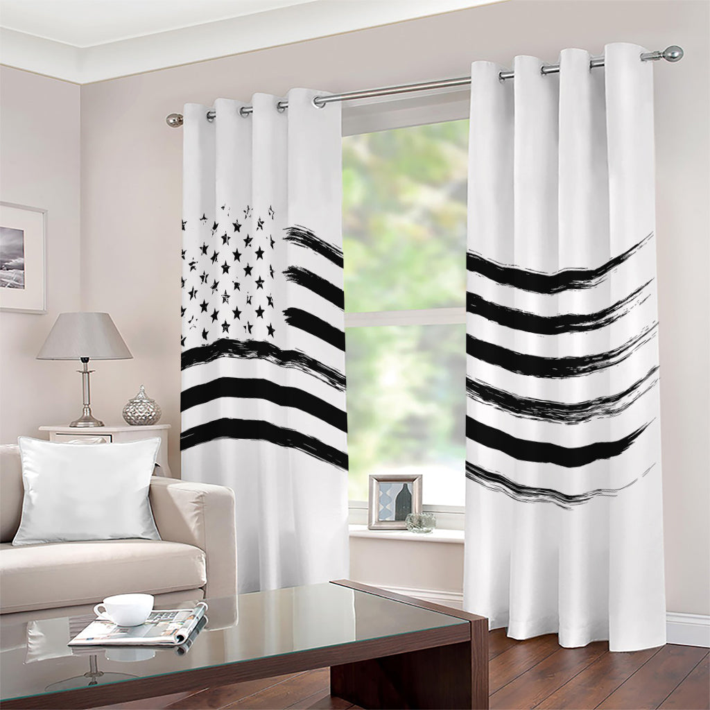 White And Black American Flag Print Extra Wide Grommet Curtains