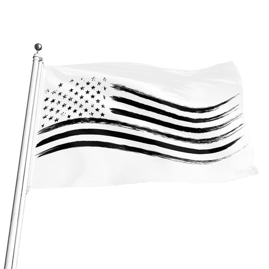 White And Black American Flag Print Flag