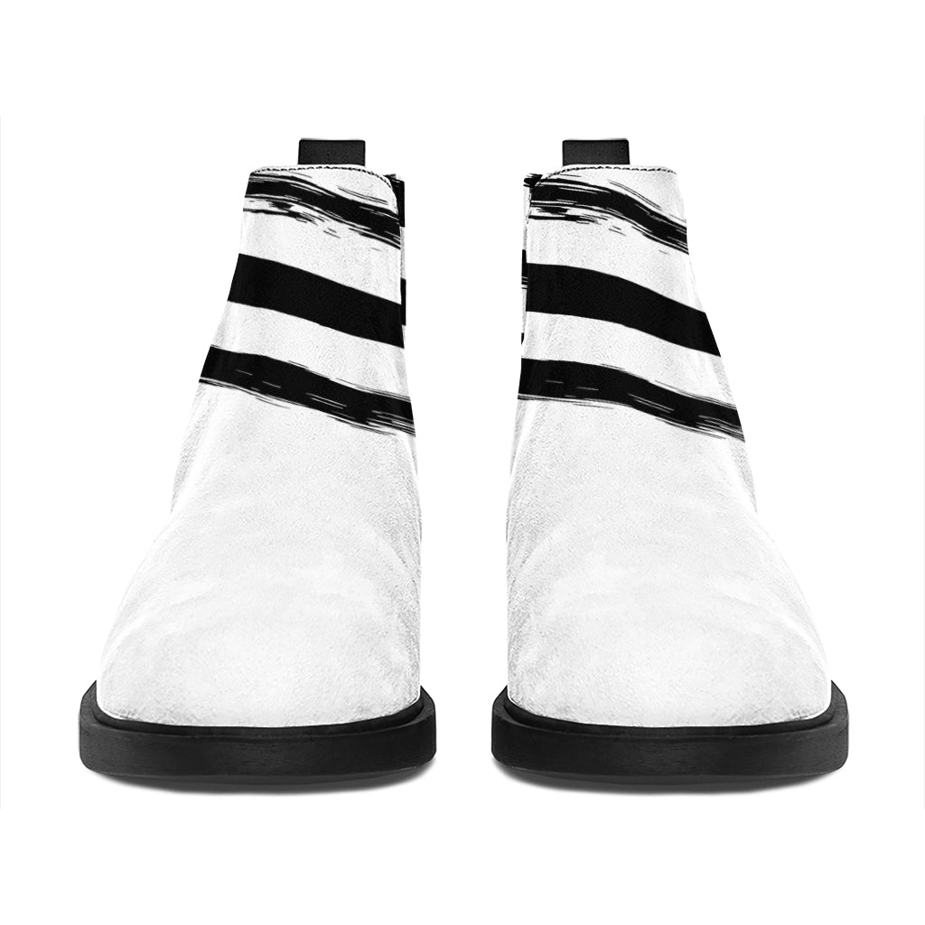 White And Black American Flag Print Flat Ankle Boots