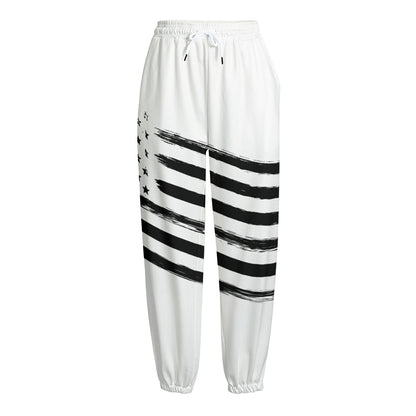 White And Black American Flag Print Fleece Lined Knit Pants