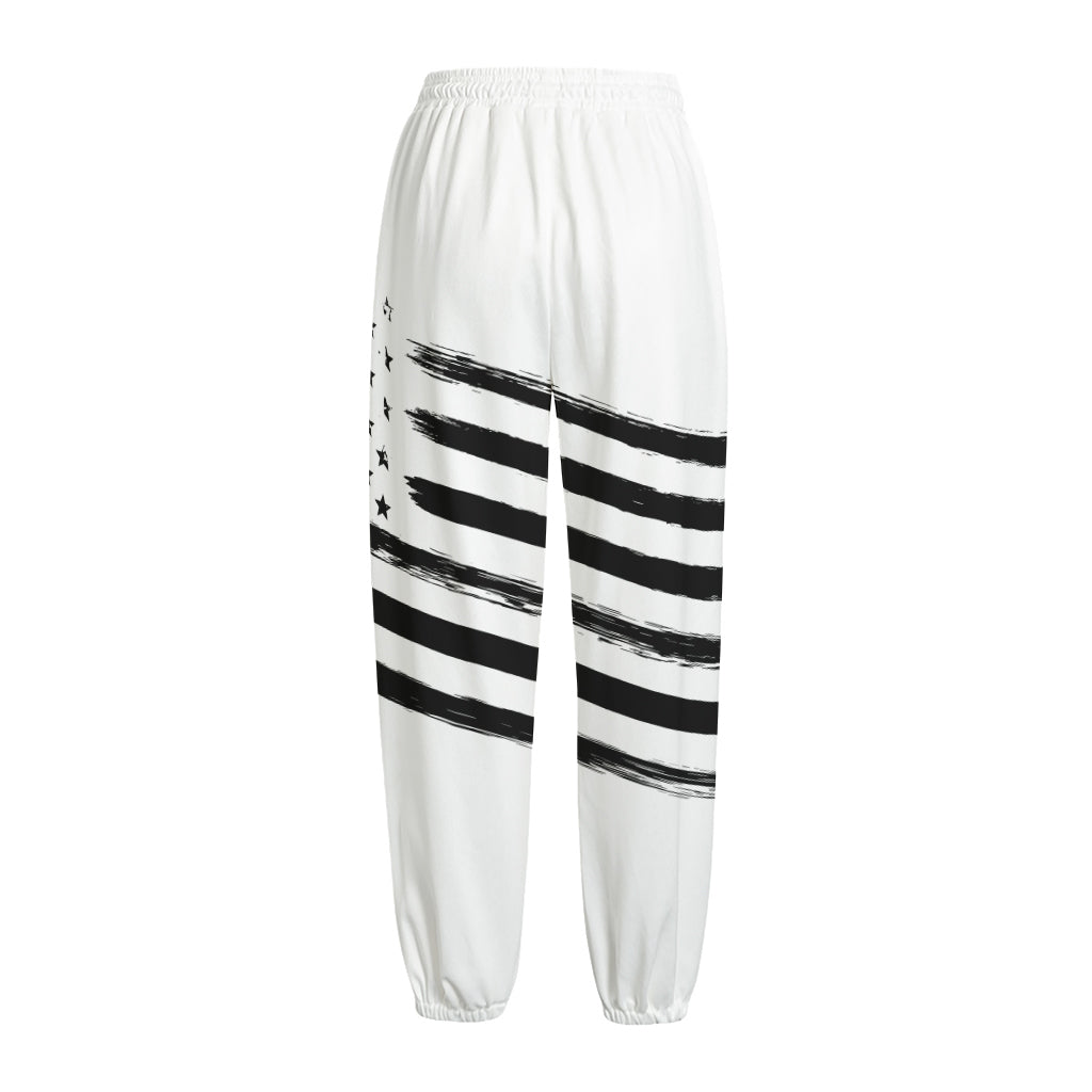 White And Black American Flag Print Fleece Lined Knit Pants