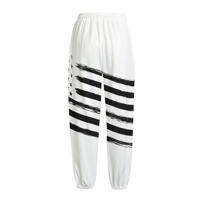 White And Black American Flag Print Fleece Lined Knit Pants