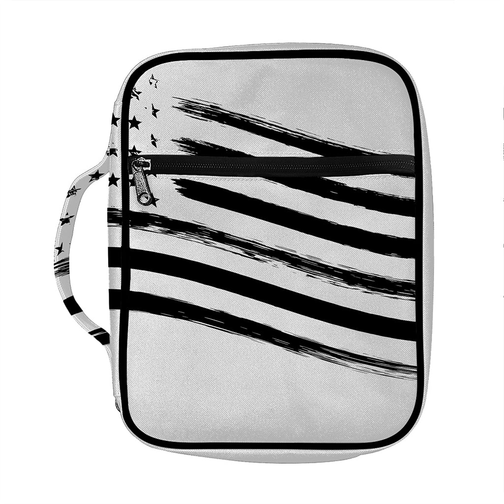 White And Black American Flag Print Front Pocket Bible Bag