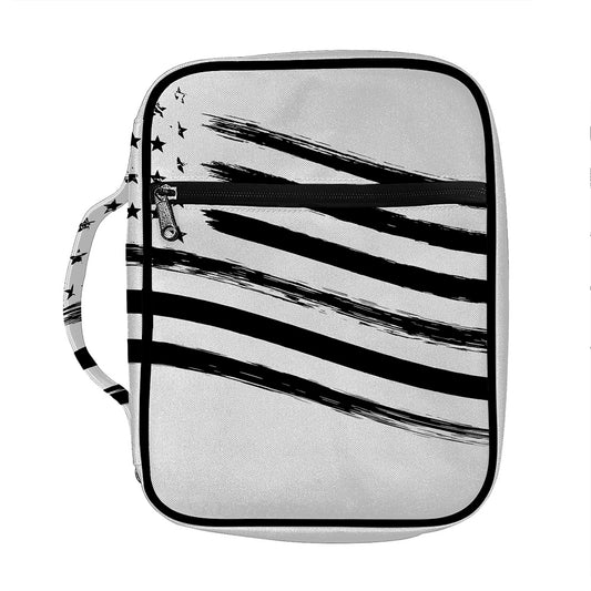 White And Black American Flag Print Front Pocket Bible Bag