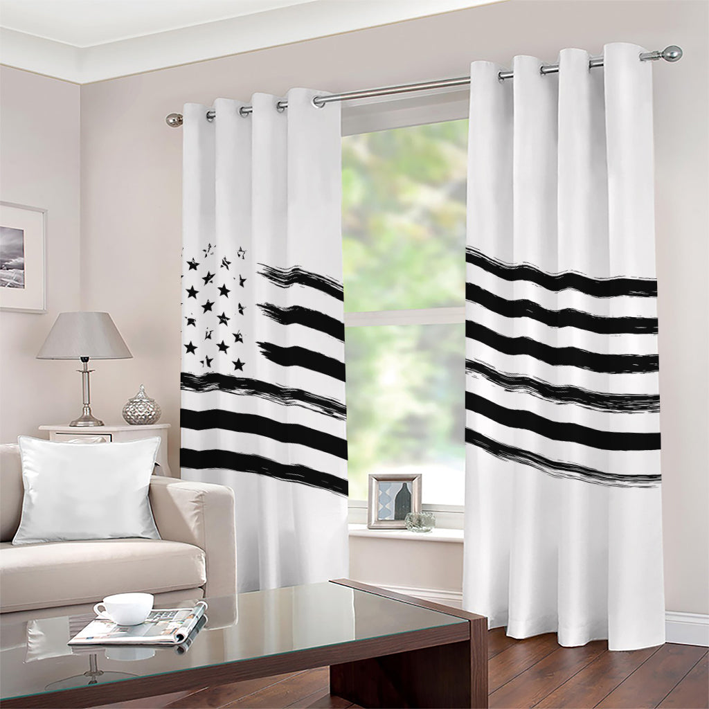 White And Black American Flag Print Grommet Curtains