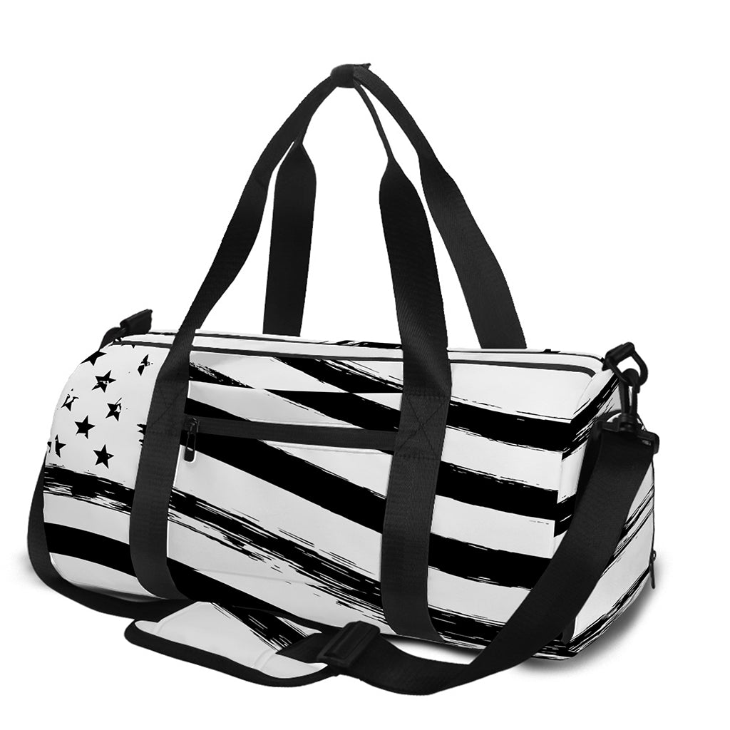 White And Black American Flag Print Gym Bag