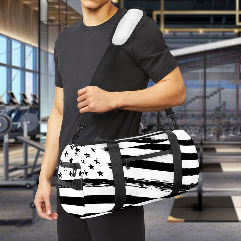 White And Black American Flag Print Gym Bag