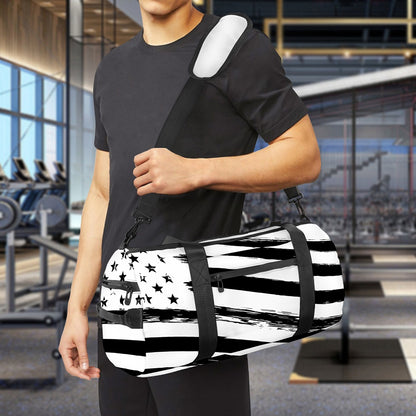 White And Black American Flag Print Gym Bag